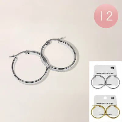 Fashnzfab 12pairs - Stainless Steel Pin Catch Hoop Earrings F In Silver