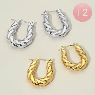 Fashnzfab 12pairs - Stainless Steel Twisted Pin Catch Hoop Earrings Gold, Silver In Multi