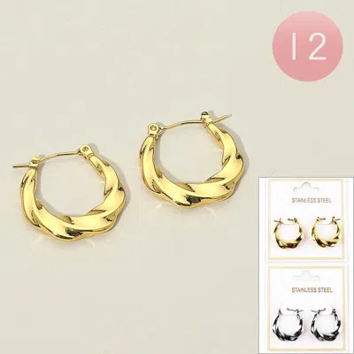 Fashnzfab 12pairs - Stainless Steel Twisted Pin Catch Hoop Earrings In Multi