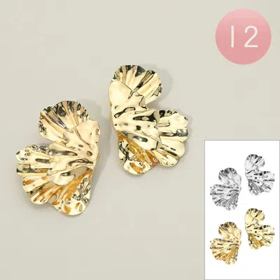 Fashnzfab 12pairs - Textured Metal Floral Petal Earrings In Multi