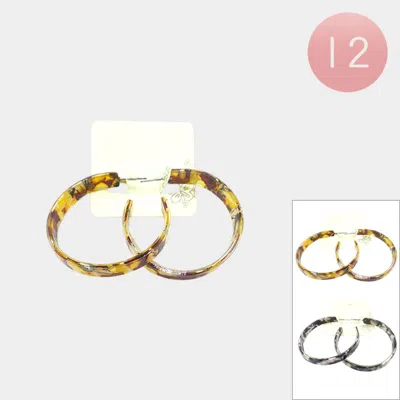 Fashnzfab 12pcs - Abstract Pattern Resin Hoop Earrings - Assorted In Gold