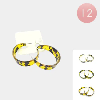 Fashnzfab 12pcs - Abstract Pattern Resin Hoop Earrings 1.7"l - Assorted In Multi