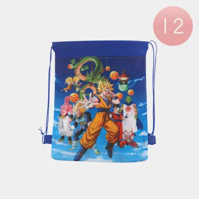 Fashnzfab 12pcs - Anime Character Printed Drawstring Backpack Bags In Blue