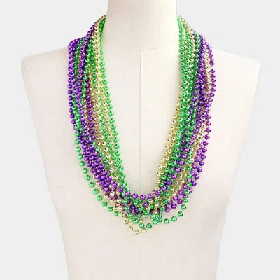 Fashnzfab 12pcs - Assorted Color Mardi Gras Beaded Necklaces In Multi