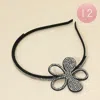Fashnzfab 12pcs - Bling Studded Flower Accent Headbands In Black