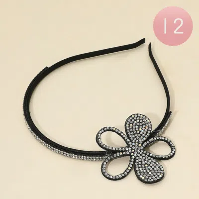Fashnzfab 12pcs - Bling Studded Flower Accent Headbands In Black