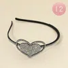 Fashnzfab 12pcs - Bling Studded Heart Accent Headbands In Metallic