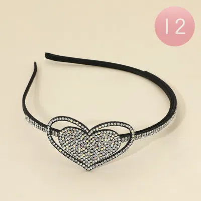 Fashnzfab 12pcs - Bling Studded Heart Accent Headbands In Metallic