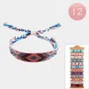 Fashnzfab 12pcs - Bohemian Aztec Pattern Braided Cinch Pull Tie Bracelets In Multi