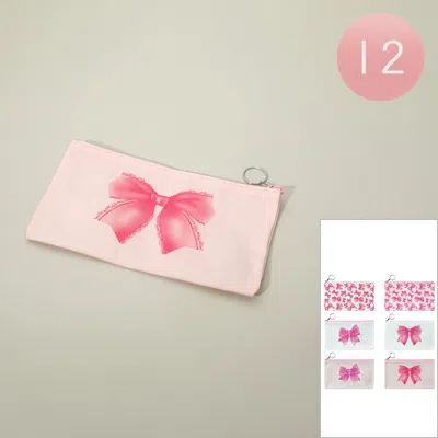 Fashnzfab 12pcs - Bow Print Zipper Flat Pouch Bags In Multi