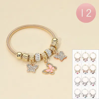 Fashnzfab 12pcs - Butterfly Charm Beaded Stretch Bracelets Assorted In Multi