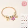 Fashnzfab 12pcs - Butterfly Metal Crown Charm Beaded Stretch Bracelets Assorted In Multi