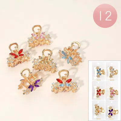 Fashnzfab 12pcs - Butterfly Rhinestone Mini Hair Claw Clips In Gold