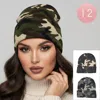Fashnzfab 12pcs - Camouflage Pattern Winter Beanie Hats In Green