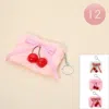 Fashnzfab 12pcs - Cherry Bow Accent Fuzzy Fur Keychain Mini Pouch Coin Purse In Multi