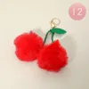 Fashnzfab 12pcs - Cherry Pom Pom Keychains / Bag Charms In Red