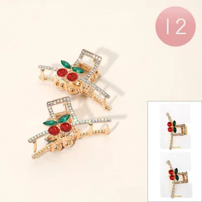 Fashnzfab 12pcs - Cherry Rhinestone Hair Claw Clips In Gold