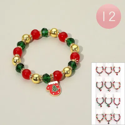 Fashnzfab 12pcs - Christmas Charm Beaded Stretch Bracelets - Assorted In Animal Print