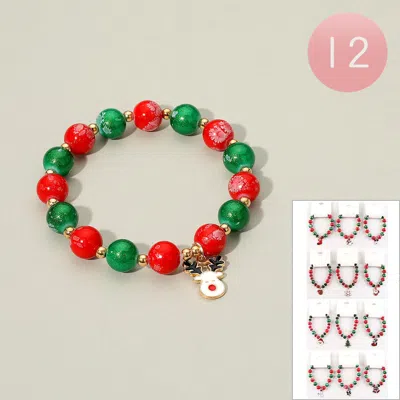 Fashnzfab 12pcs - Christmas Charm Beaded Stretch Bracelets - Assorted In Multi
