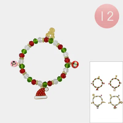Fashnzfab 12pcs - Christmas Charm Beaded Stretch Bracelets Assorted In Multi