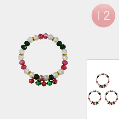 Fashnzfab 12pcs - Christmas Jingle Bell Charm Beaded Stretch Bracelets In Brown