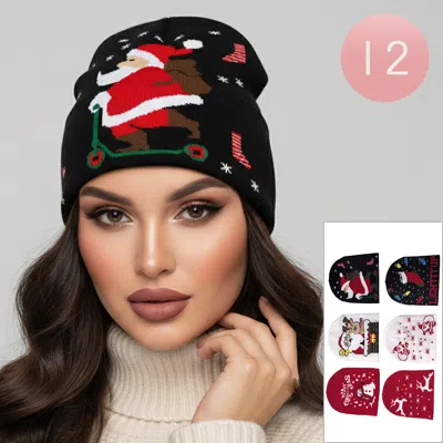 Fashnzfab 12pcs - Christmas Knit Winter Beanie Hats In Black