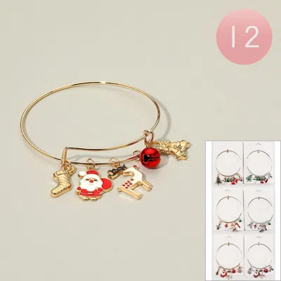 Fashnzfab 12pcs - Christmas Santa Reindeer Holiday Charm Bangle Bracelets In Multi