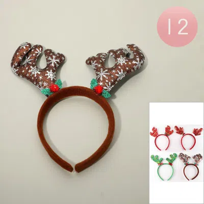 Fashnzfab 12pcs - Christmas Sparkled Reindeer Antler Headbands In Multi