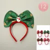 Fashnzfab 12pcs - Christmas Theme Charm Accent Sparkled Bow Headbands In Green