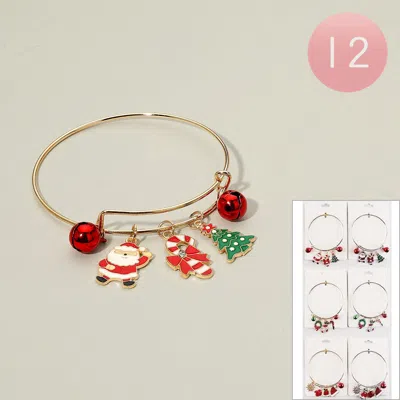 Fashnzfab 12pcs - Christmas Tree Santa Candy Cane Holiday Charm Bangle Bracelets In Multi