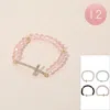 Fashnzfab 12pcs - Crystal Cross Charm Beaded Stretch Bracelets In Pink