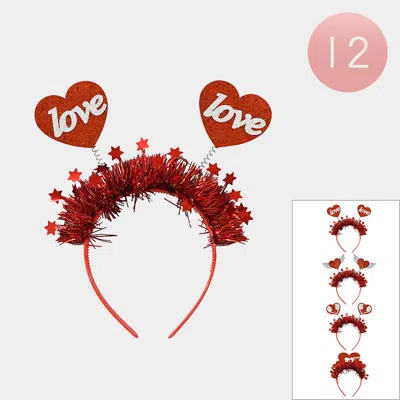 Fashnzfab 12pcs - Double Glittered Love Heart Spring Star Tinsel Decorative Headbands In Red