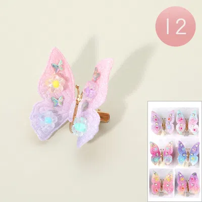 Fashnzfab 12pcs - Embellished Butterfly Hair Clips In Pink