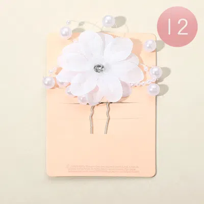 Fashnzfab 12pcs - Fabric Pearl Floral Hair Comb Pins In Metallic