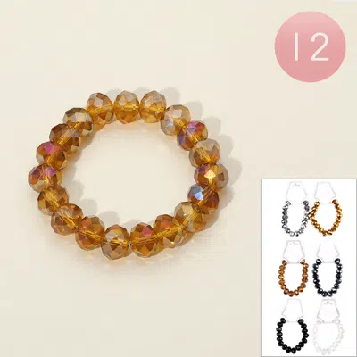 Fashnzfab 12pcs - Faceted Beaded Stretch Bracelets Assorted In Multi