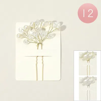 Fashnzfab 12pcs - Faceted Beads Pearl Wire Branch Hair Comb Pins In White