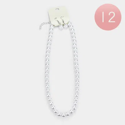 Fashnzfab 12pcs - Faux Pearl Necklace And Earring Set In Metallic