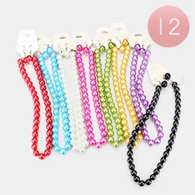 Fashnzfab 12pcs - Faux Pearl Necklace And Earring Set In Multi