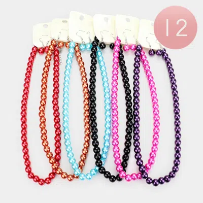 Fashnzfab 12pcs - Faux Pearl Necklace And Earring Set In Multi