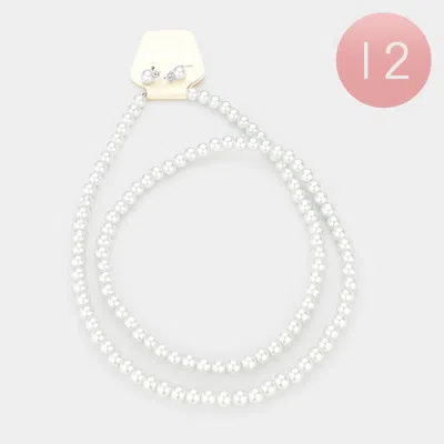 Fashnzfab 12pcs - Faux Pearl Necklaces In White
