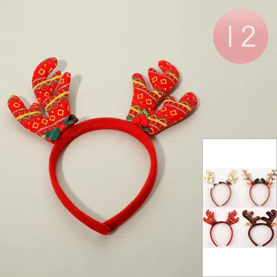 Fashnzfab 12pcs - Felt Christmas Reindeer Antler Headbands In Red