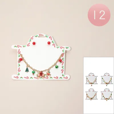 Fashnzfab 12pcs - Festive Christmas Charm Station Necklace Set In Multi