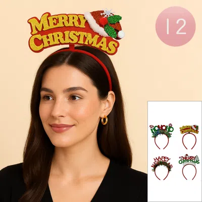 Fashnzfab 12pcs - Festive Holiday Lettering Message Headbands In Red