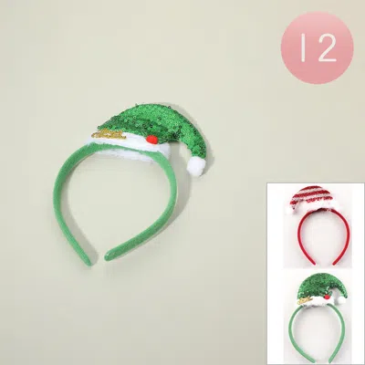 Fashnzfab 12pcs - Festive Sequin Santa Hat Headbands In Green