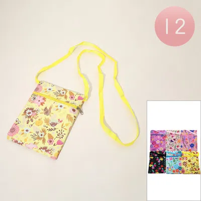 Fashnzfab 12pcs - Floral Pattern Lightweight Mini Crossbody Bags In Multi