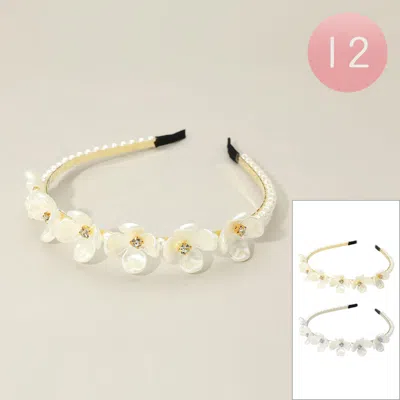 Fashnzfab 12pcs - Floral Pearl Headbands In White
