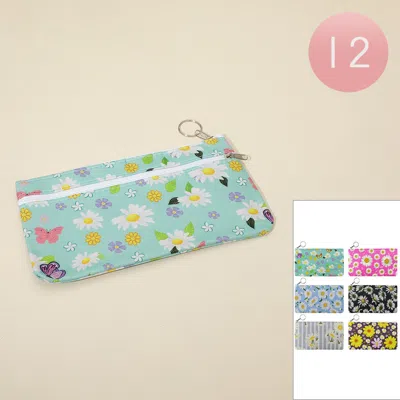 Fashnzfab 12pcs - Floral Print Keychain Pencil Cases Mini Pouch Bags In Multi