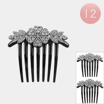 Fashnzfab 12pcs - Flower Bling Hair Combs In Black
