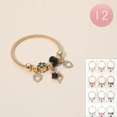 Fashnzfab 12pcs - Flower Heart Dolphin Charm Stretch Bracelets In Gold