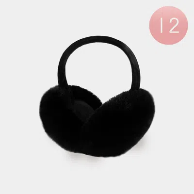 Fashnzfab 12pcs - Foldable Solid Faux Furry Fur Earmuffs In Black